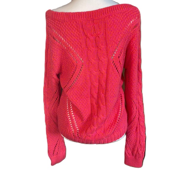 American Eagle Women’s Pink Boat Neck Open Zigzag Knit Pullover Sweater Large - Picture 4 of 9